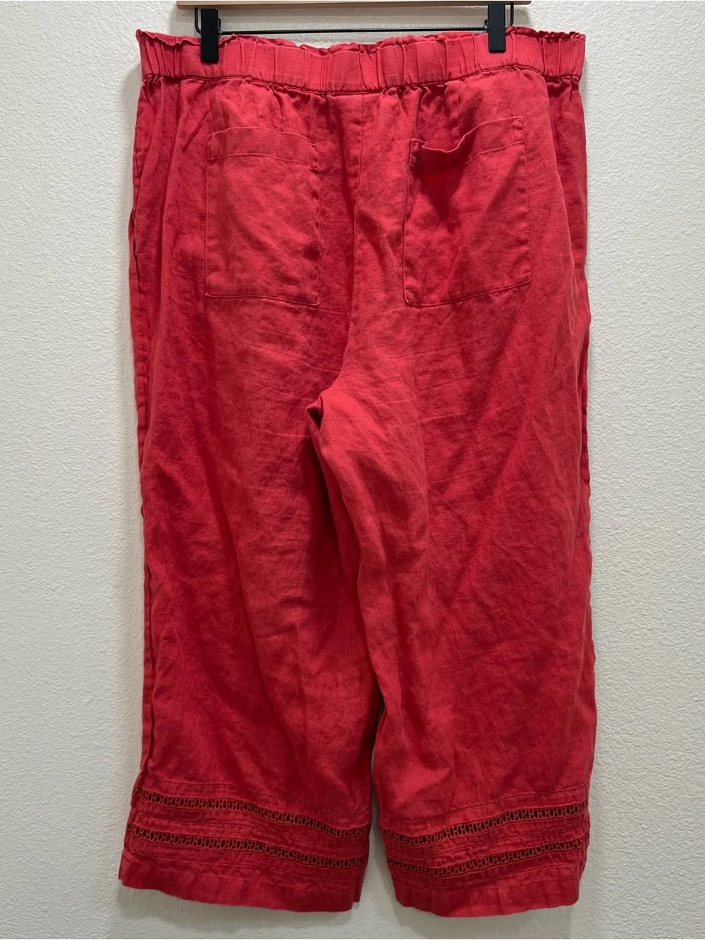 J.Jill 100% Linen Wide Leg Crop Pants Eyelet Elastic Waist XL Lagenlook Beachy